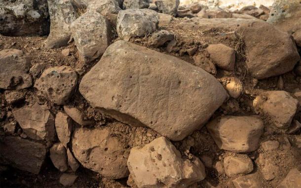 The Hispin stone, was found at the Golan Heights fort, near a gateway to the complex. (Yaniv Berman/ Israel Antiquities Authority)