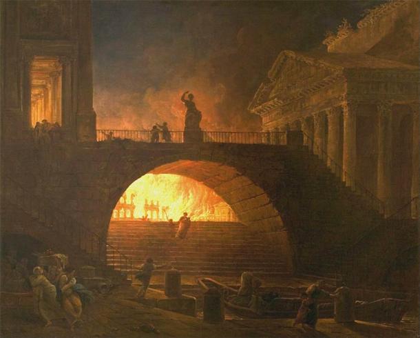 The Great Fire of Rome portrayed in an 18th-century painting by a French artist. (Hubert Robert / Public domain)