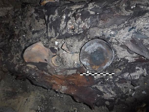 The team found evidence of a gynecological treatment. The human remains were uncovered with a ceramic bowl between her legs, which has burnt remains, deemed evidence of ancient gynecological fumigation. (Patricia Mora / Proyecto Qubbet-el Hawa)