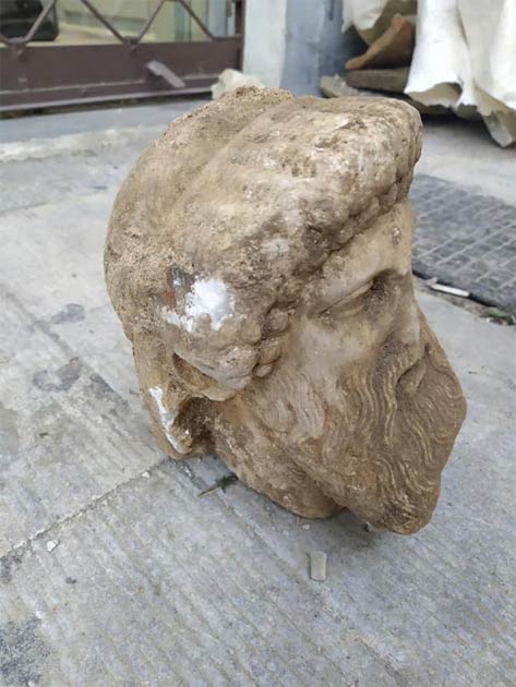 The Greek Ministry of Culture has announced the unexpected find of an ancient head of Hermes during construction work in Athens. (Greek Ministry of Culture)