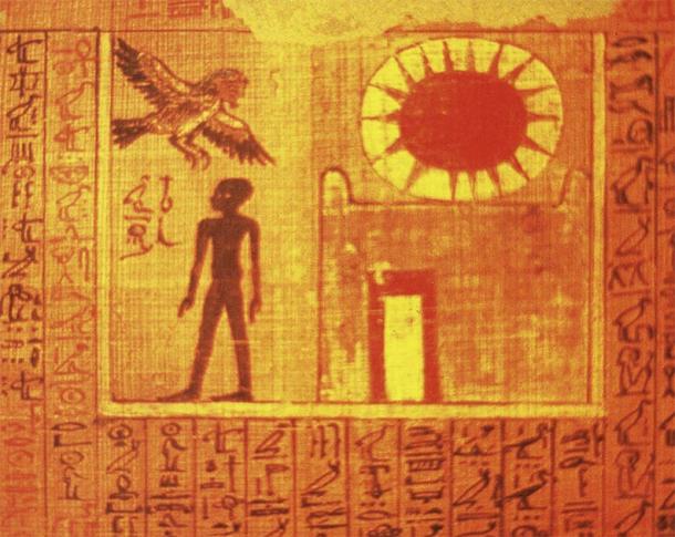 Ba, an aspect of the human soul connected with storks and the afterlife, flying from a tomb to travel to the land of the dead. (Soutekh67 / CC BY-SA 3.0)