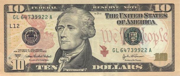 The 2004 ten dollar bill features Alexander Hamilton, whose legacy Eliza Hamilton worked so hard to preserve. (Public domain)