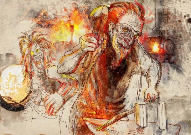 A drawing of Hephaestus “working” as a blacksmith. (kuco / Adobe Stock)