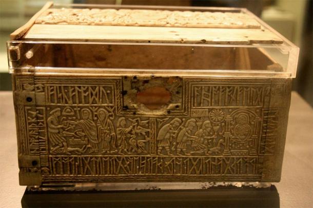 Franks Casket and the story about Wayland the Smith carved into one side of casket (left in the photo). This is a very famous artifact. (British Museum / CC BY-SA 3.0)