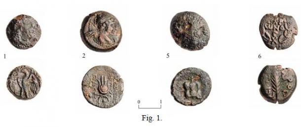 Some of the coins discovered during the excavations at Jaffa in Israel. (Clara Amit/IAA)