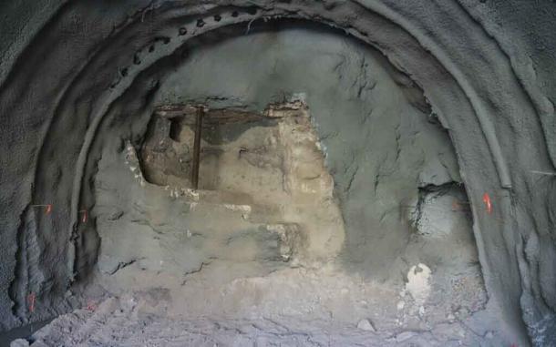 A closeup of the ritual bath wall exposed at Gethsemane. (Yaniv Berman / Israel Antiquities Authority)