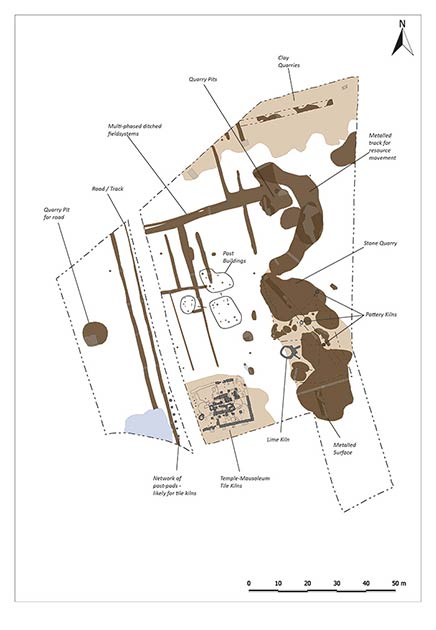 This site plan shows the key features recorded during Oxford Archaeology East’s investigations at the Priors Hall site. (Oxford Archaeology East)