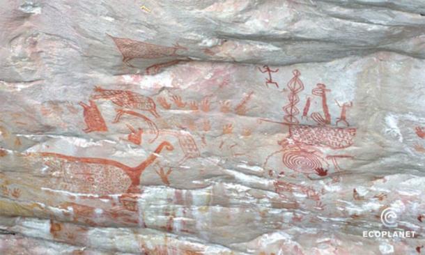 This Ice Age Colombian art was discovered in 2015 in the remote Chiribiquete National Park and is very similar to the 2019 cliffside discoveries. (Francisco Forero Bonell/ Fundacion Ecoplanet)