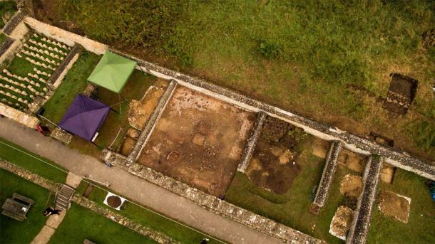 The Chedworth Roman villa site where the mosaic (to the right of the tent coverings) was found. (National Trust)