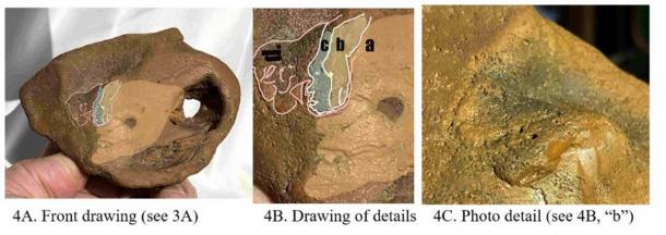 Front drawings and photo showing multi glyphs on this example of portable rock art. (Author provided)