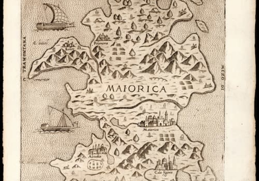 Majorca is located in the Mediterranean Sea, off the eastern coast of Spain. This map shows the island as depicted by pioneering 16th century mapmaker Giovanni Francesco Camocio. (Photo credit: Eran Laor Cartographic Collection/National Library of Israel)