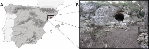 The location of the cave and the cave entrance where the Cova Foradada skull was found. (International Journal of Paleopathology)