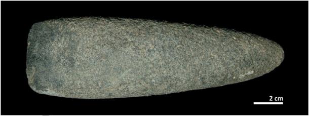 This stone axe head, found in the same cave as the Cova Foradada skull, was probably the murder weapon. (International Journal of Paleopathology)