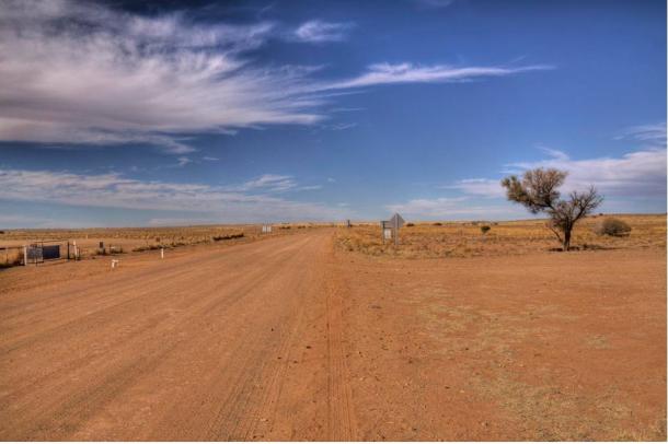 The desolate road to Marree, close to where the famous geoglyph known as “Marree Man” was discovered.