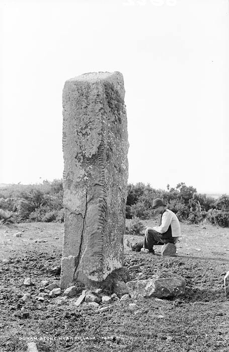 Photograph of ogham stone near Killala, Co. Mayo, Ireland. Circa 1890.