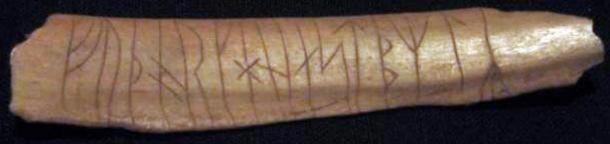 Runic inscription carved into bone. Found in Sweden.