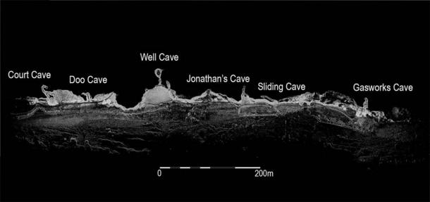 X-ray view showing the location of the Wemyss Caves. (The Scape Trust)