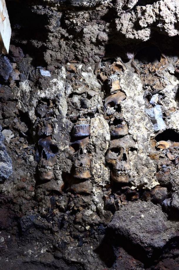 Section of the huey tzompantli (skull rack) found under Mexico City