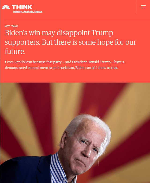 NBC:Biden's win may disappoint Trump supporters. But there is some hope for our future.