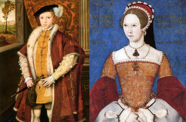 Edward VI of England (circa 1546) (Public Domain) and Mary I (1544). (Public Domain)