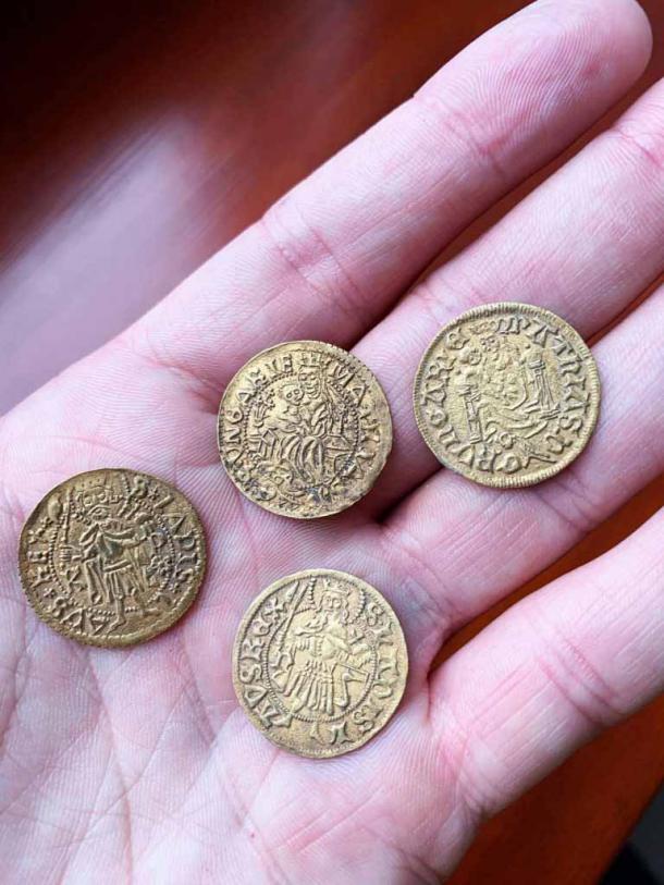 The Hungarian coin discovery included four medieval gold coins. (Ferenczy Museum Center)
