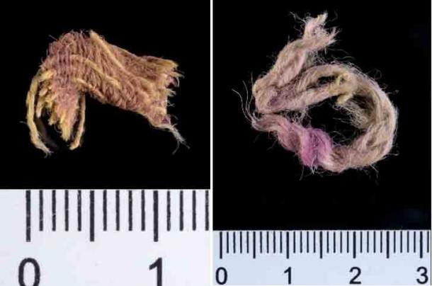 Wool textile fragment decorated by threads dyed with Royal Purple, ~1000 BC, Timna Valley, Israel. (Dafna Gazit, courtesy of the Israel Antiquities Authority)