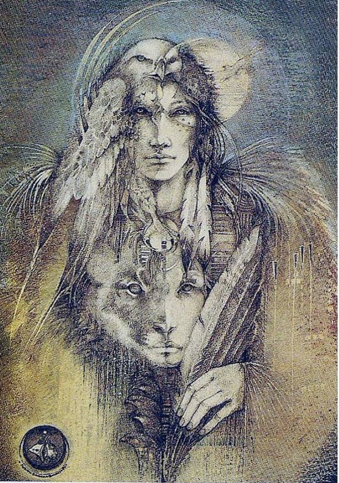 Illustration depicting a man with his totem animals