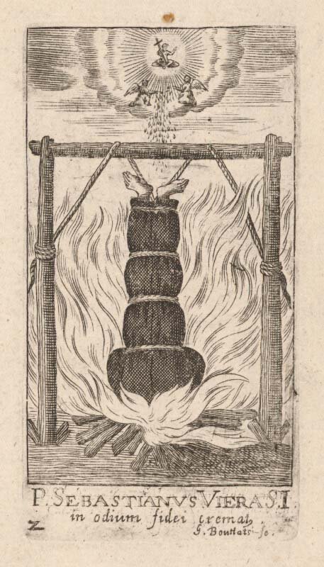 This drawing, from 1656 AD, shows a Christian follower in Japan being burned alive. (Gerard Bouttats / Public domain)