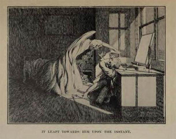 Illustration by James McBryde for M. R. James's story "Oh, Whistle, And I'll Come To You, My Lad" (1904). (Public Domain)