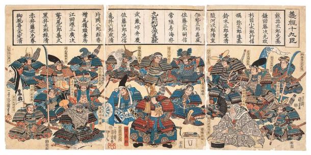 The genealogy of the Minamoto Clan in an intricate ukiyo-e woodblock print. (English: Utagawa Kuniyoshi 日本語: 歌川国芳 / Public domain)