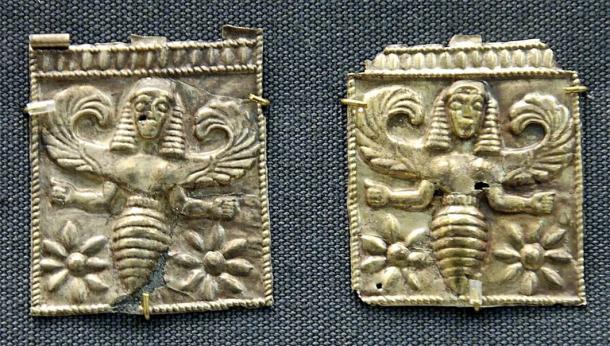 Gold plaques embossed with winged bee goddesses found at Camiros, Rhodes, dated to seventh century BC. British Museum. (Public Domain)