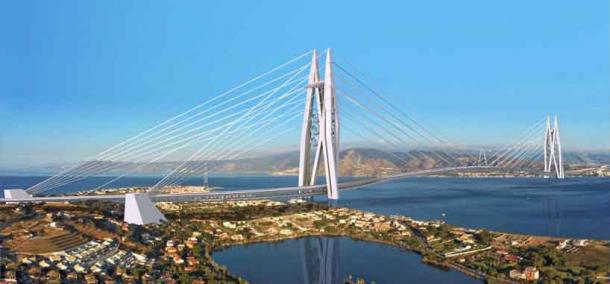 The two 400-meter towers would allow the bridge to span the 3200-meter Strait of Messina. (Saverio Adriano Marchisciana)