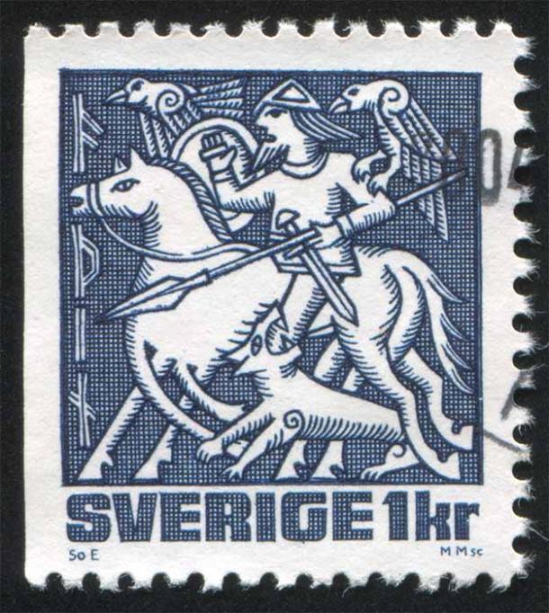On this Swedish stamp, Odin is depicted at the god of war and fury, but the two ravens suggest another aspect of Odin. The ritual of Odin reveals this Norse god’s spiritual, all-seeing side. ( rook76 / Adobe Stock)