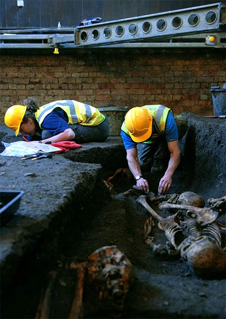 Members of the Cambridge Archaeological Unit at work on the excavation of the Hospital of St. John the Evangelist in 2010. (Cambridge Archaeological Unit)