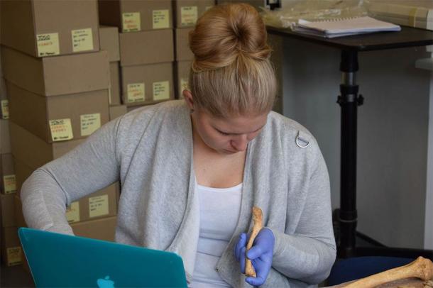 Dr. Jenna Dittmar at work on the After the Plague Project at the University of Cambridge’s Department of Archaeology looks at bones dating from medieval Cambridge. (University of Cambridge)
