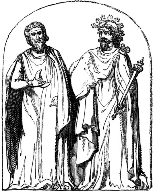 "Two Druids", 19th-century engraving based on a 1719 illustration by Bernard de Montfaucon. 
