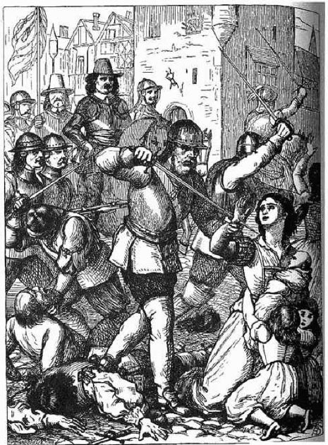 A 19th-century representation of the massacre at Drogheda, led by Oliver Cromwell, 1649. (OrgeBot / Public Domain)