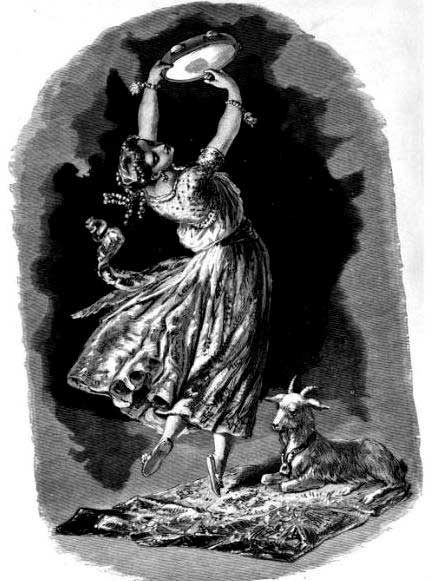 La Esmeralda. Illustration for Notre Dame de Paris by Victor Hugo. Artist unknown. Appears in "Victor Hugo and His Time" by Alfred Barbou. 1882. (Public Domain)