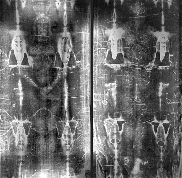 Full length negatives of the Shroud of Turin.