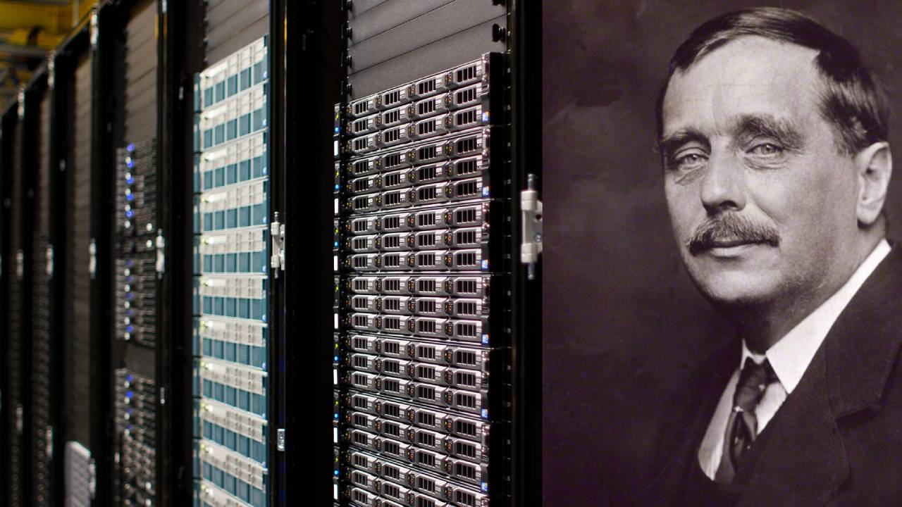 Left: Datacenter Servers, Right: H.G. Wells. Photos: Wikimedia, CC BY-SA 3.0