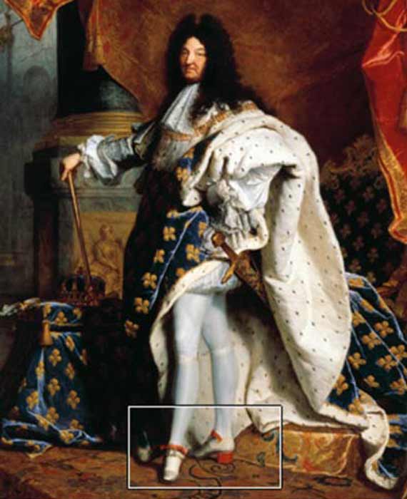Louis XIV wearing his trademark heels in a 1701 portrait by Hyacinthe Rigaud (Wikipedia)