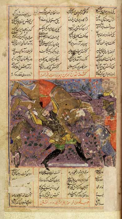 Angra Mainyu (or Ahriman) being slain by Faramarz during a scene from the Shahnameh. (See page for author / CC BY 4.0)