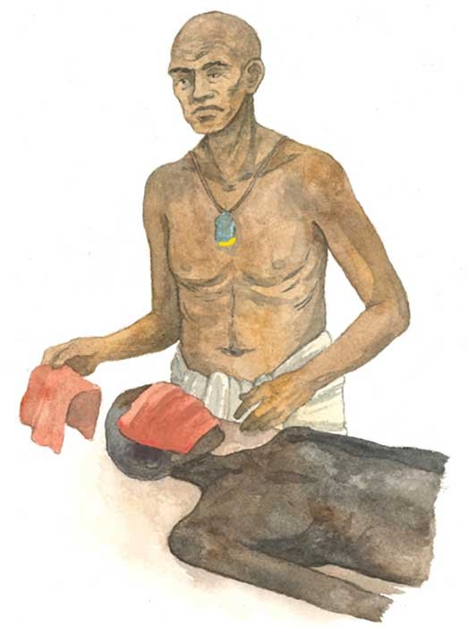The papyrus contains new evidence of the procedure for embalming the deceased's face, where the face is covered with a piece of red linen and aromatic substances. Illustration: Ida Christensen