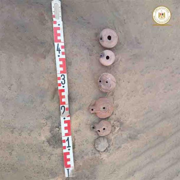 Ceramic pots found at the Shiha Fort site. (Egyptian Ministry of Tourism and Antiquities)