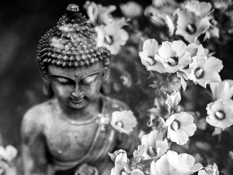 Image of a bodhisattva and flowers