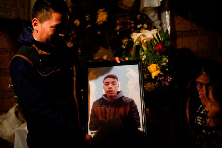A portrait of Guatemalan migrant Anderson, who is believed to be among the 19 people killed in Mexico, is seen at his home in