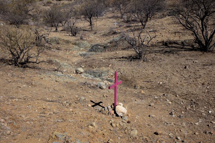Crosses left by border activists mark the locations where the remains of migrants who died trying to cross into the U.S. thro