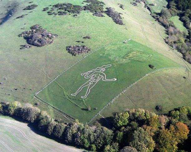The Cerne Abbas Giant of Dorset was vandalized last year in a stunt by an Amazon PR team marketing the latest Borat film. They added a blue mankini and a giant blue message on either sides of the hillside figure causing widespread outrage. (PeteHarlow / CC BY-SA 3.0)