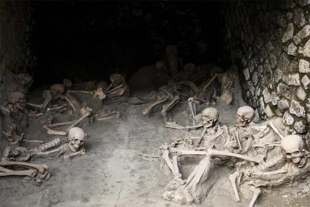 Skeletons of victims in Herculaneum that perished because of the Mount Vesuvius eruption in 79 AD. (waldorf27 / Adobe Stock)