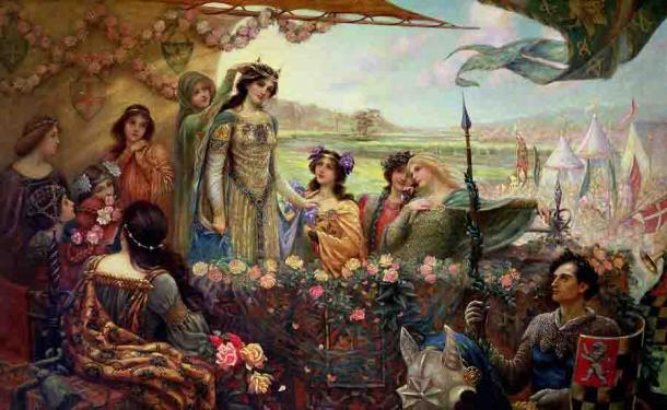 Lancelot first appears in the annals of literature in a work by Chrétien de Troyes back in 1170 AD. This painting by Herbert James Draper depicts Lancelot and Guinevere. (Public domain)